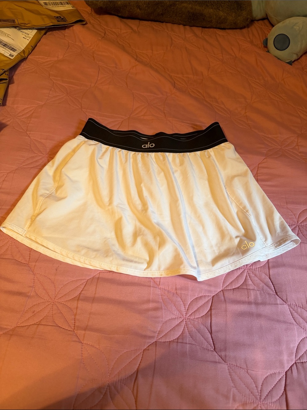 ALO Yoga White Skater Skirt with Black Waistband